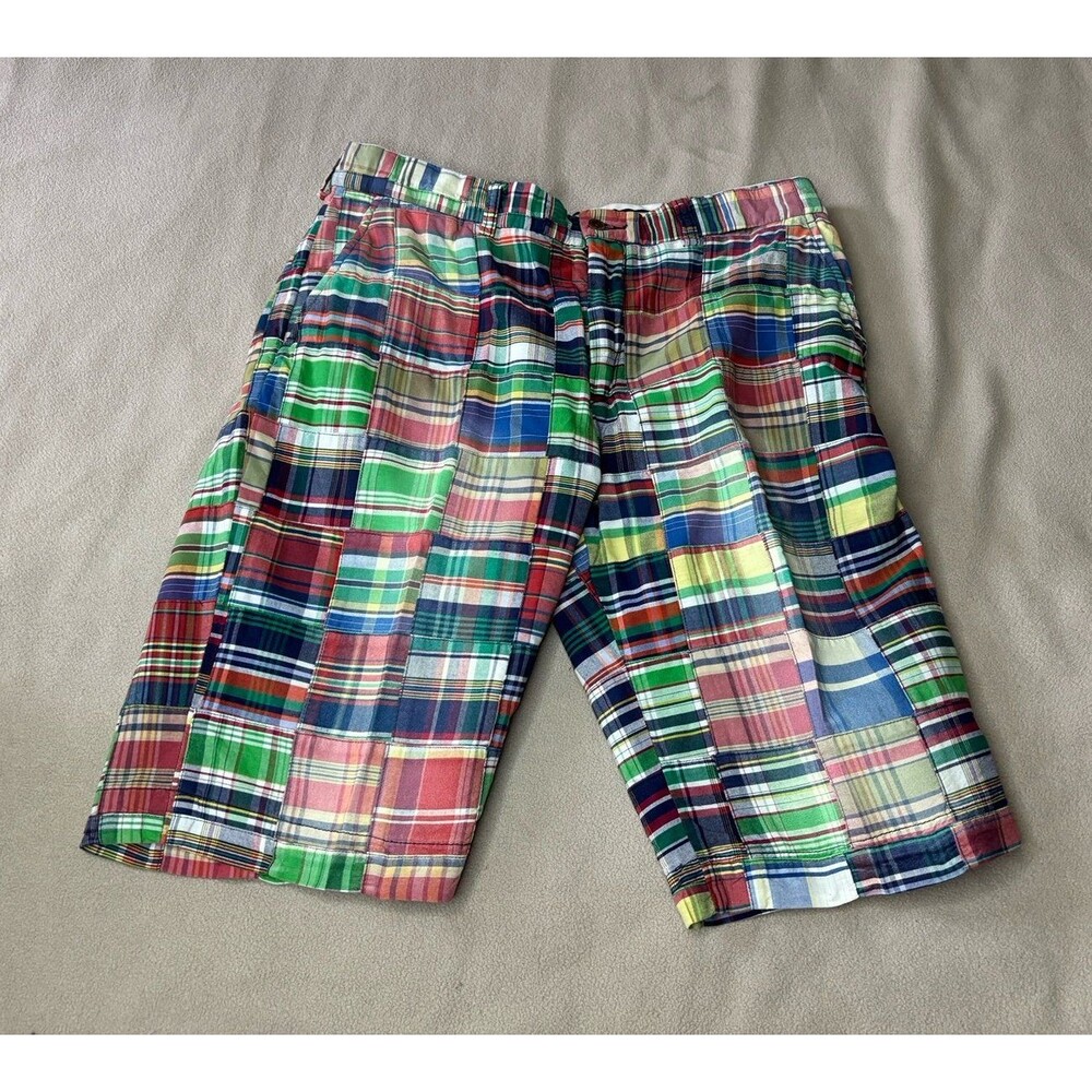 Vintage Polo Ralph Lauren Mens Size 34 Plaid Patchwork Shorts 12” Inseam
